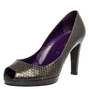 Pre Owned Sergio Rossi Grey Python Peep Toe Platform Pumps Size 38