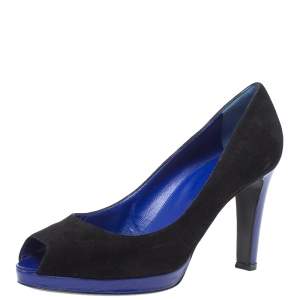 Pre Owned Sergio Rossi Black Suede Peep Toe Platform Pumps Size 38.5