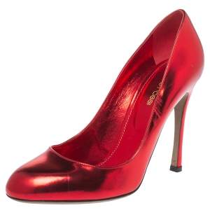 Pre Owned Sergio Rossi Red Metallic Leather Round Toe Pumps Size 39