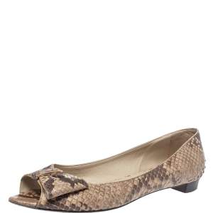 Pre Owned Sergio Rossi Python Leather Open Toe Ballet Flats Size 40