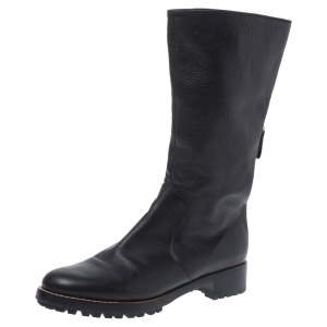 Pre Owned Sergio Rossi Black Leather Mid Length Boots Size 40.5