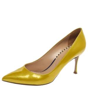 Pre Owned Sergio Rossi Yellow Patent Leather Scarpe Donna Pointed Toe Pumps Size 38.5