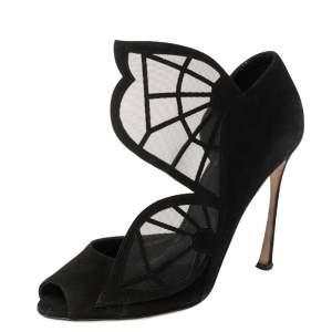 Pre Owned Sergio Rossi Black Suede and Mesh Butterfly Peep Toe Pumps Size 38.5