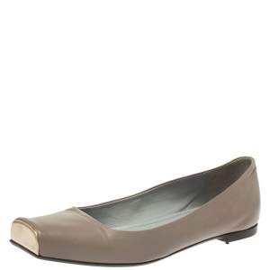 Sergio Rossi Grey Leather Square Toe Ballet Flats Size 40