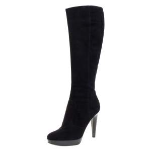 Pre Owned Sergio Rossi Black Suede Knee High Boots Size 38