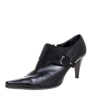 Pre Owned Sergio Rossi Black Leather Pointed Toe Booties Size 41