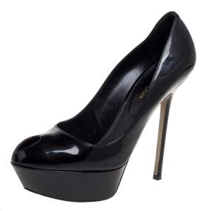 Pre Owned Sergio Rossi Black Patent Leather Peep Toe Platform Pump Size 38