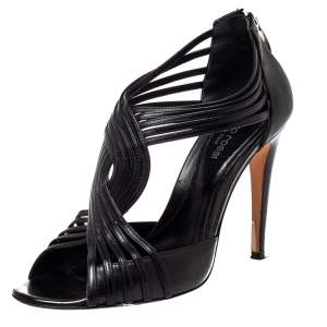 Pre Owned Sergio Rossi Black Leather Braid Sandals Size 38.5