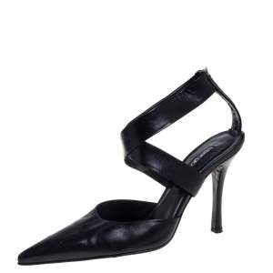 Pre Owned Sergio Rossi Black Leather Cross Strap Pointed Toe Sandals Size 40