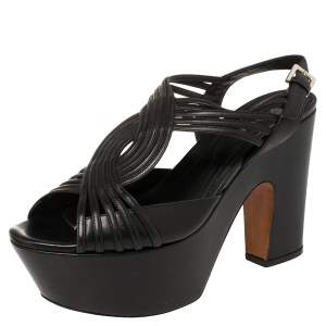 Sergio Rossi Black Leather Platform Sandals Size 39