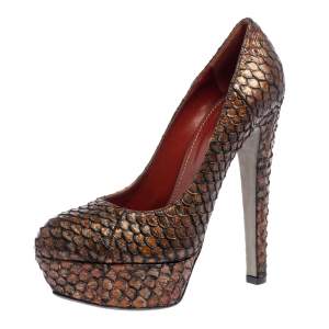 Sergio Rossi Brown Python Leather Platform Pumps Size 38