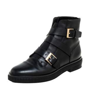 Pre Owned Sergio Rossi Black Leather Seattle Buckle Ankle Boots Size 36