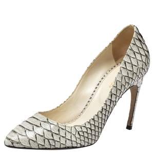 Pre Owned Sergio Rossi White/Black Python Pointed Toe Pumps Size 38.5