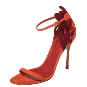 Pre Owned Sergio Rossi Orange/Maroon Suede Matisse Ankle Strap Sandals Size 39