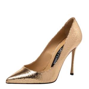 Pre Owned Sergio Rossi Metallic Bronze Texture Leather Pointed Toe Pumps Size 36