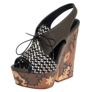 Pre Owned Sergio Rossi Multicolor Braided Leather Platform Lace Up Sandals Size 39