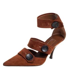 Pre Owned Sergio Rossi Brown Suede Multi Strap Pointed Toe Pumps Size 36