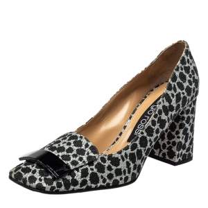 Pre Owned Sergio Rossi Black/Silver Animal Print Glitter SR1 Block Heel Pumps Size 39.5