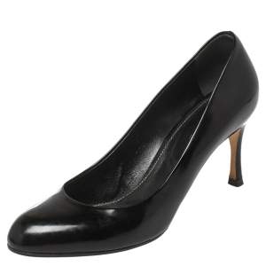 Pre Owned Sergio Rossi Black Leather Round Toe Pumps Size 39