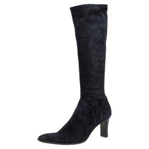 Pre Owned Sergio Rossi Black Suede Knee Length Boots  Size 41