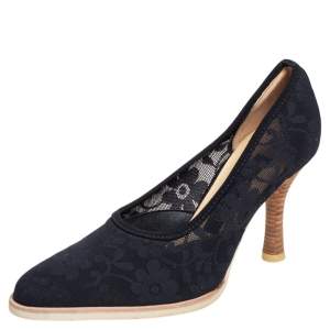 Pre Owned Sergio Rossi Black Floral Stretchable Fabric Pumps Size 38.5