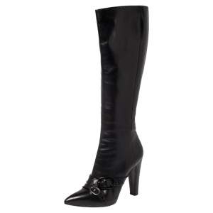 Pre Owned Sergio Rossi Black Leather Knee Boots Size 40