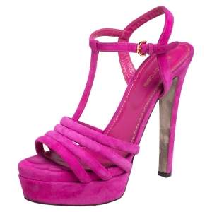Pre Owned Sergio Rossi Pink Suede T Strap Platform Sandals Size 40