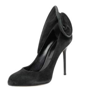 Pre Owned Sergio Rossi Black Suede Swirl Detail Round Toe Pumps Size 37