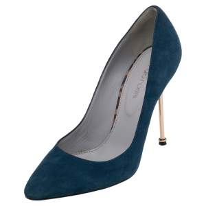 Pre Owned Sergio Rossi Green Suede Leopard Print Metal Heel Pumps Size 36