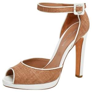 Pre Owned Sergio Rossi Brown/White Leather Ankle Strap Sandals Size 37