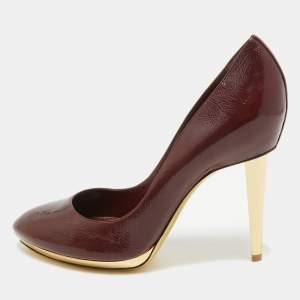 Sergio Rossi Burgundy Patent Leather Pointed Toe Pumps Size 40.5