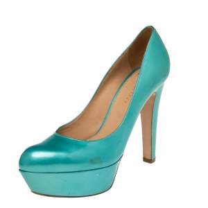 Sergio Rossi Blue Patent Leather Platform Pumps Size 36.5