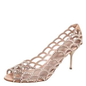 Pre Owned Sergio Rossi Beige Suede And Satin Cut Out Scalloped Open Toe Pump Size 40
