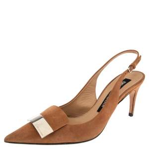 Pre Owned Sergio Rossi Brown Suede Slingback Pumps Size 38