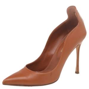 Pre Owned Sergio Rossi Brown Leather Pointed Toe Pumps Size 35.5