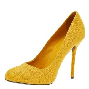 Pre Owned Sergio Rossi Yellow Canvas Pumps Size 37