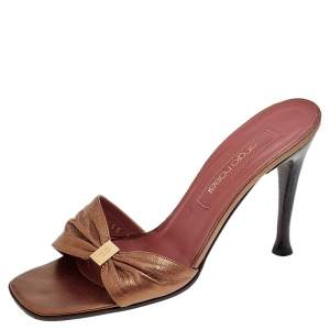 Pre Owned Sergio Rossi Brown Leather Slide Sandals Size 38