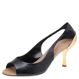 Pre Owned Sergio Rossi Black Patent Leather Peep Toe Pumps Size 38