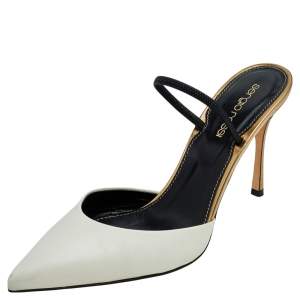Sergio Rossi White Leather Pointed Toe Slingback Sandals Size 37.5