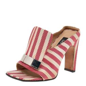 Sergio Rossi Multicolor Striped Fabric Slide Sandals Size 36