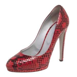 Sergio Rossi Red Python Leather Round-Toe Pumps Size 38