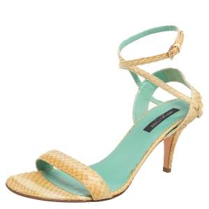 Sergio Rossi Yellow Python Leather Ankle Strap Sandals Size 41