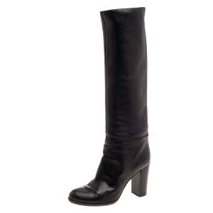 Pre Owned Sergio Rossi Black Leather Knee Length Boots Size 37