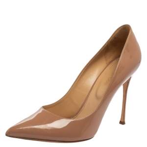 Pre Owned Sergio Rossi Beige Patent Leather Pointed Toe Pumps Size 40