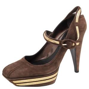 Pre Owned Sergio Rossi Brown Suede Platform Ankle Strap Pumps Size 39