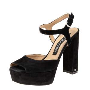 Sergio Rossi Black Suede Peep Toe Ankle Strap Sandals Size 38.5 