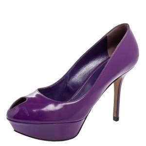 Pre Owned Sergio Rossi Purple Patent Leather Peep Toe Platform Pumps Size 38