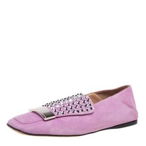 Sergio Rossi Lilac Studded Suede Collapsible Heel Loafers Size 36