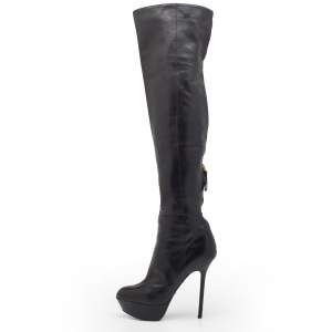 Pre Owned Sergio Rossi Black Leather Over The Knee Boots Size 38