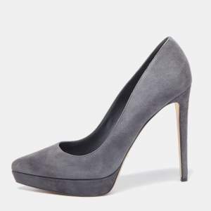 Pre Owned Sergio Rossi Grey Suede Pointed Toe Platform Pumps Size 38